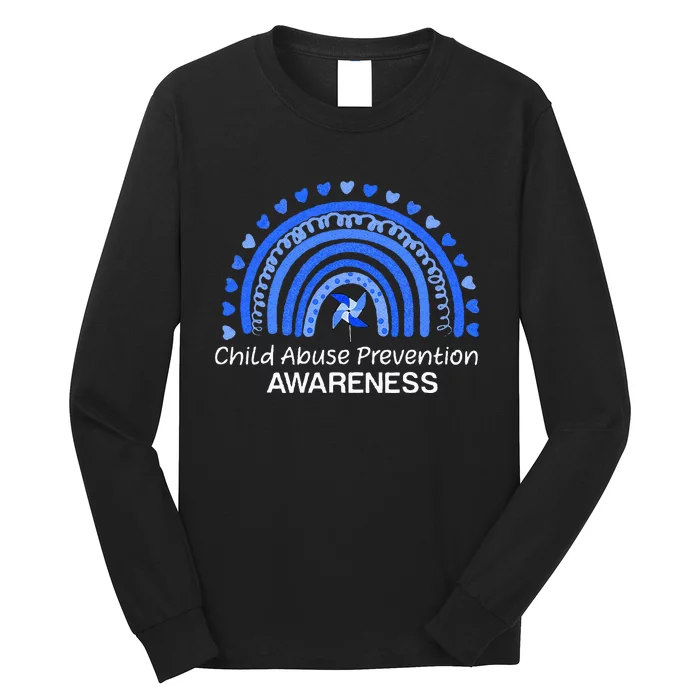 Child Abuse Prevention Awareness Blue Boho Rainbow Pinwheel Long Sleeve Shirt