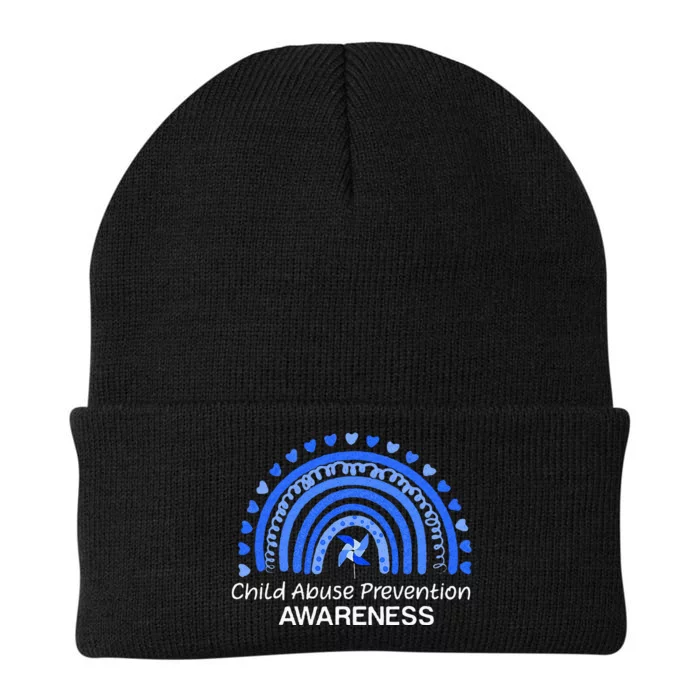 Child Abuse Prevention Awareness Blue Boho Rainbow Pinwheel Knit Cap Winter Beanie