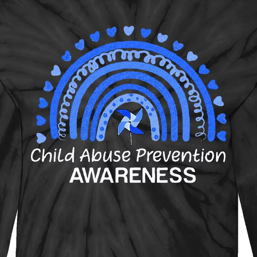 Child Abuse Prevention Awareness Blue Boho Rainbow Pinwheel Tie-Dye Long Sleeve Shirt