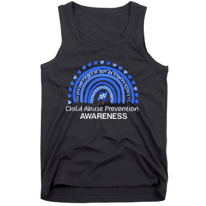 Child Abuse Prevention Awareness Blue Boho Rainbow Pinwheel Tank Top