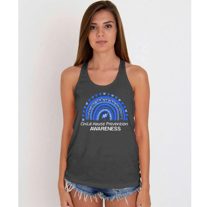 Child Abuse Prevention Awareness Blue Boho Rainbow Pinwheel Women's Knotted Racerback Tank