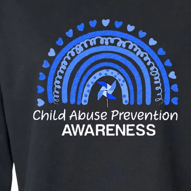 Child Abuse Prevention Awareness Blue Boho Rainbow Pinwheel Cropped Pullover Crew