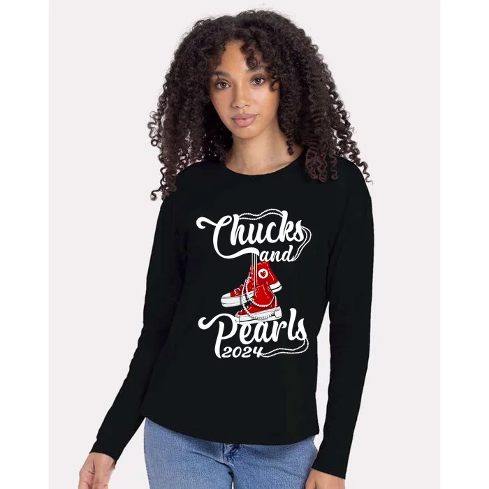 Chucks And Pearls Kamala Harris 2024 Support Gifts Women Womens Cotton Relaxed Long Sleeve T-Shirt