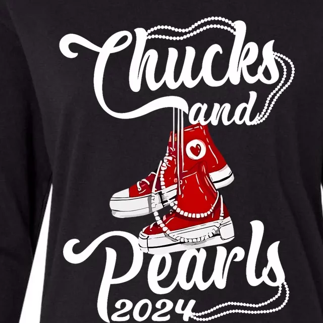 Chucks And Pearls Kamala Harris 2024 Support Gifts Women Womens Cotton Relaxed Long Sleeve T-Shirt