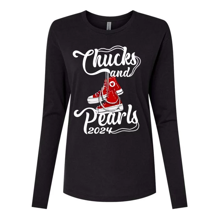 Chucks And Pearls Kamala Harris 2024 Support Gifts Women Womens Cotton Relaxed Long Sleeve T-Shirt