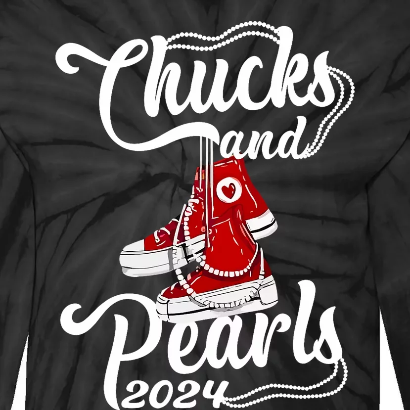 Chucks And Pearls Kamala Harris 2024 Support Gifts Women Tie-Dye Long Sleeve Shirt