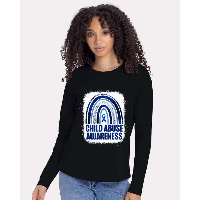 Child Abuse Prevention Awareness Blue Rainbow Bleached Womens Cotton Relaxed Long Sleeve T-Shirt