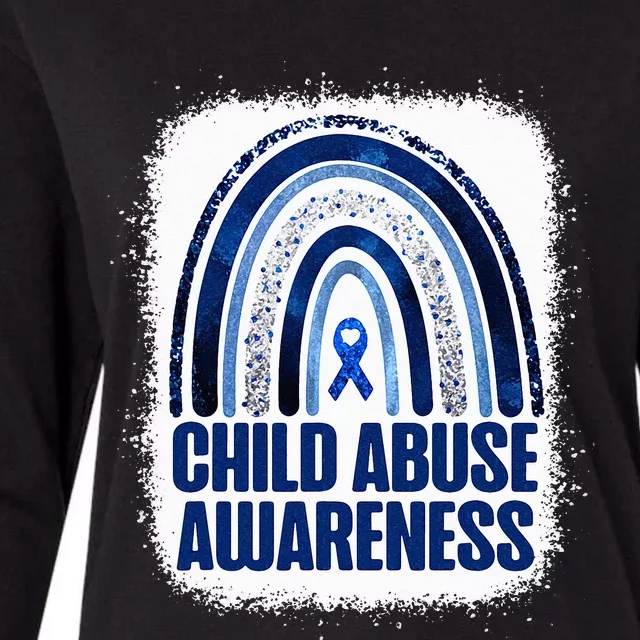 Child Abuse Prevention Awareness Blue Rainbow Bleached Womens Cotton Relaxed Long Sleeve T-Shirt