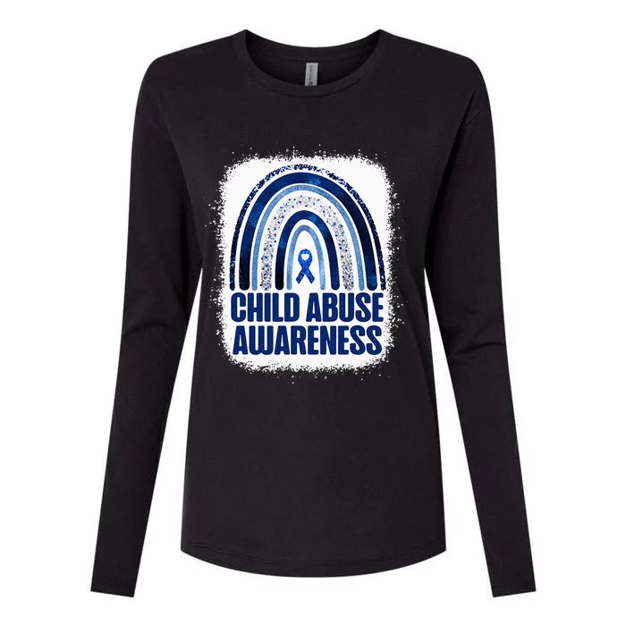 Child Abuse Prevention Awareness Blue Rainbow Bleached Womens Cotton Relaxed Long Sleeve T-Shirt