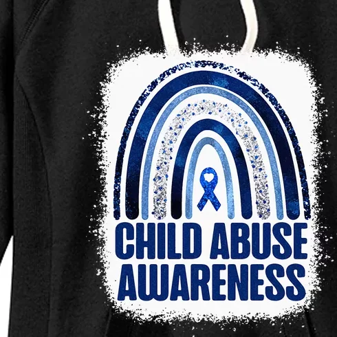 Child Abuse Prevention Awareness Blue Rainbow Bleached Women's Fleece Hoodie