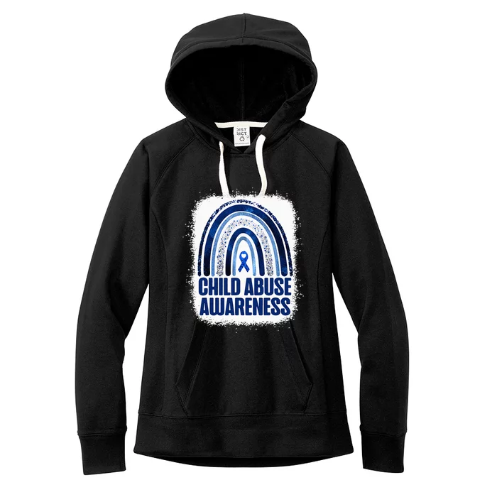 Child Abuse Prevention Awareness Blue Rainbow Bleached Women's Fleece Hoodie