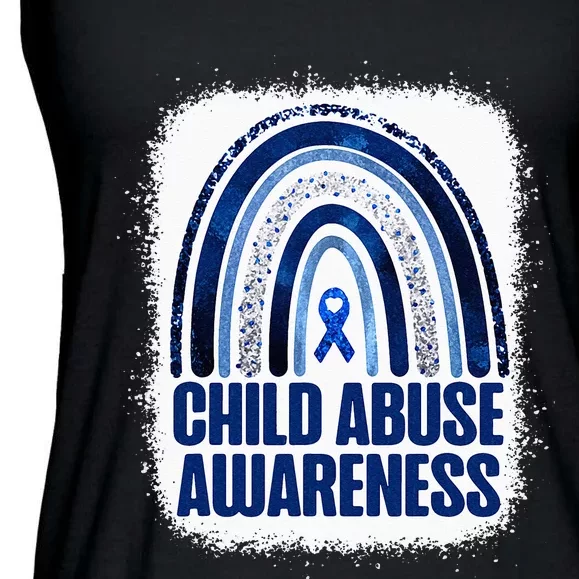 Child Abuse Prevention Awareness Blue Rainbow Bleached Ladies Essential Flowy Tank