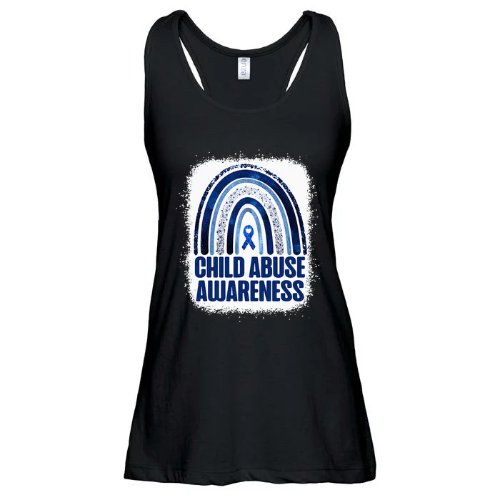 Child Abuse Prevention Awareness Blue Rainbow Bleached Ladies Essential Flowy Tank