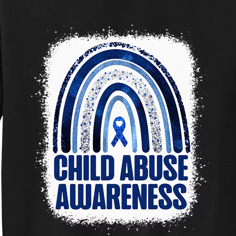 Child Abuse Prevention Awareness Blue Rainbow Bleached Tall Sweatshirt