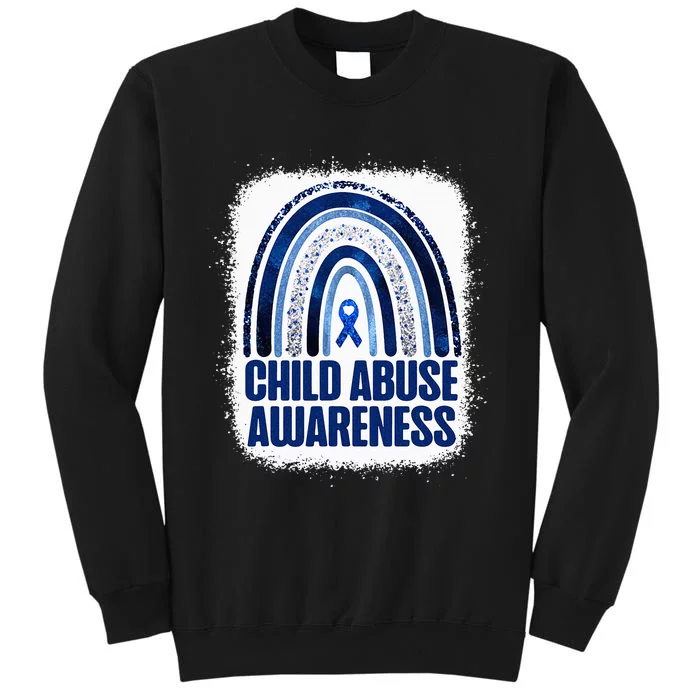 Child Abuse Prevention Awareness Blue Rainbow Bleached Tall Sweatshirt