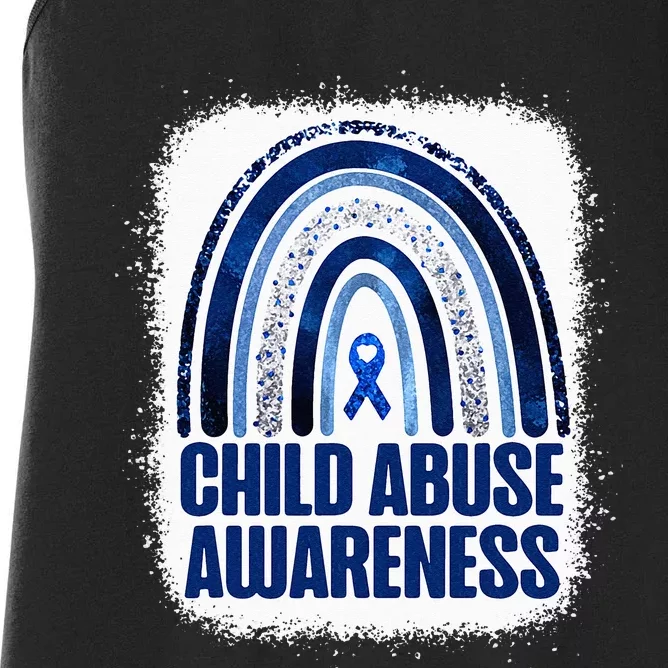 Child Abuse Prevention Awareness Blue Rainbow Bleached Women's Racerback Tank