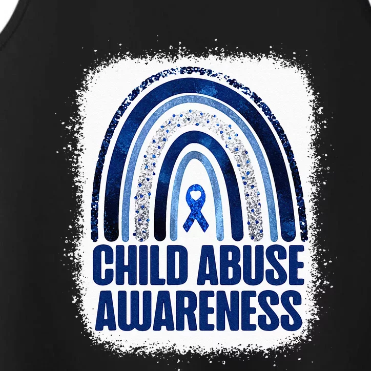 Child Abuse Prevention Awareness Blue Rainbow Bleached Performance Tank