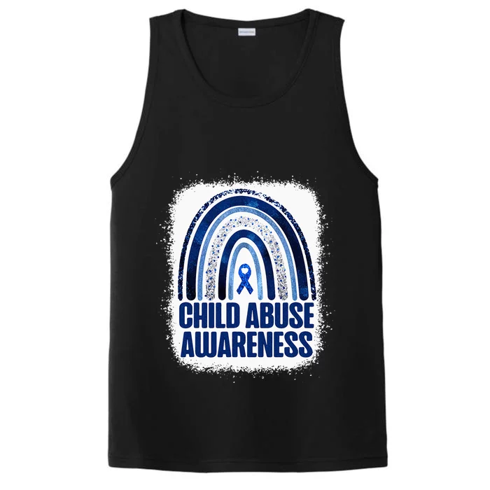 Child Abuse Prevention Awareness Blue Rainbow Bleached Performance Tank