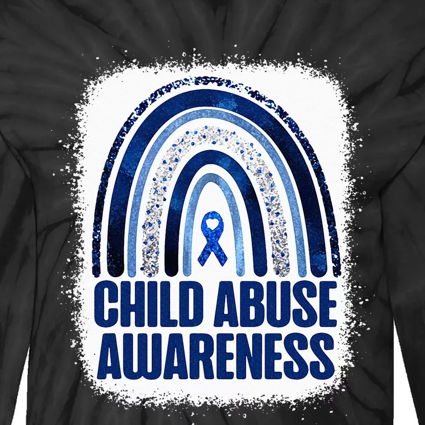 Child Abuse Prevention Awareness Blue Rainbow Bleached Tie-Dye Long Sleeve Shirt