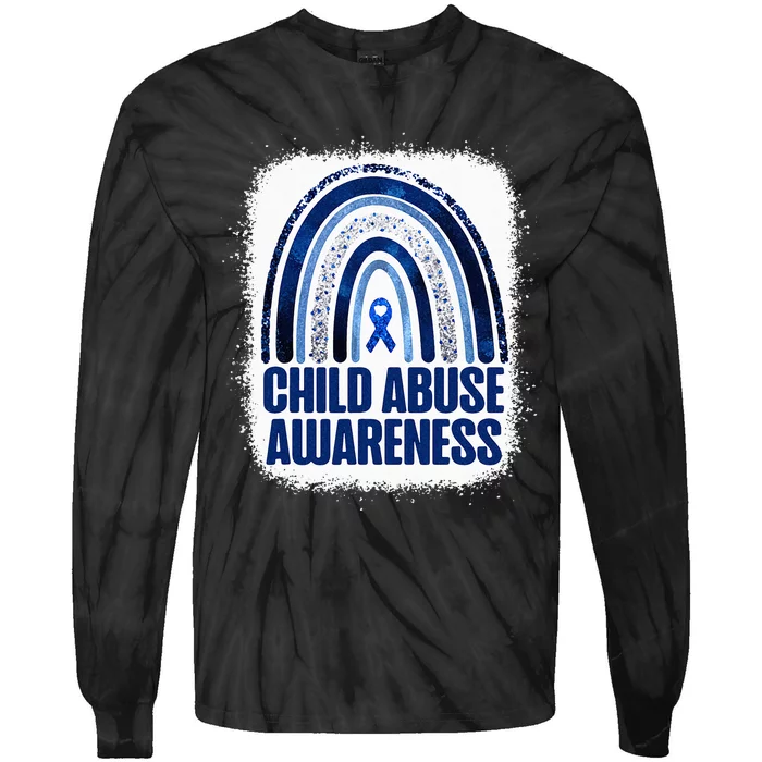 Child Abuse Prevention Awareness Blue Rainbow Bleached Tie-Dye Long Sleeve Shirt