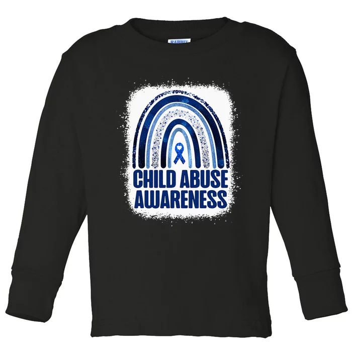 Child Abuse Prevention Awareness Blue Rainbow Bleached Toddler Long Sleeve Shirt