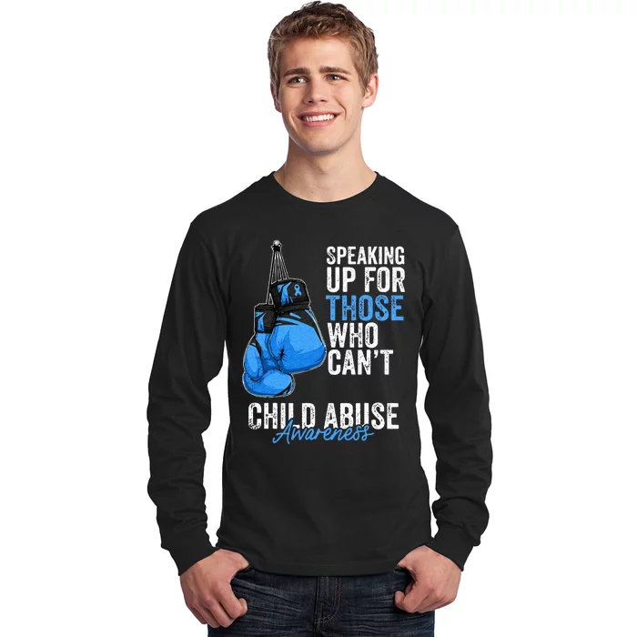 Child Abuse Prevention Awareness Boxing Gloves Blue Ribbon Long Sleeve Shirt