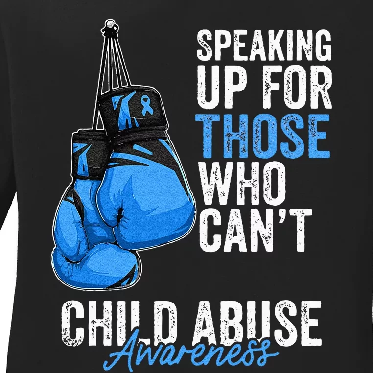 Child Abuse Prevention Awareness Boxing Gloves Blue Ribbon Ladies Long Sleeve Shirt