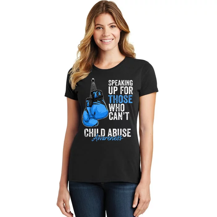 Child Abuse Prevention Awareness Boxing Gloves Blue Ribbon Women's T-Shirt