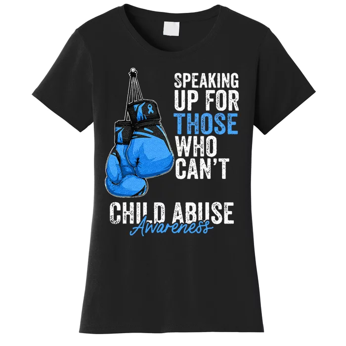 Child Abuse Prevention Awareness Boxing Gloves Blue Ribbon Women's T-Shirt