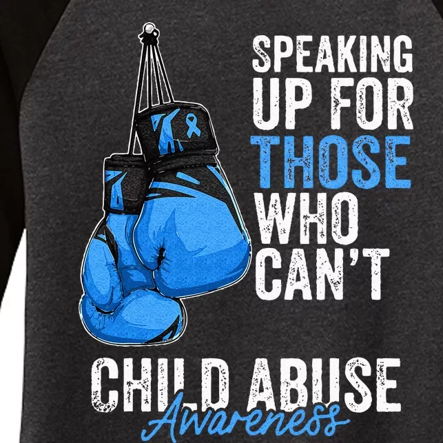 Child Abuse Prevention Awareness Boxing Gloves Blue Ribbon Women's Tri-Blend 3/4-Sleeve Raglan Shirt