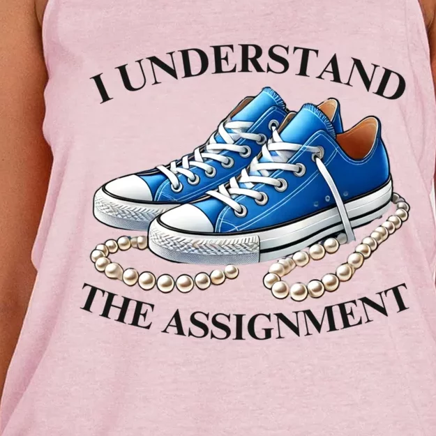 Chucks And Pearls Kamala 2024 I Understand The Assignment Women's Knotted Racerback Tank