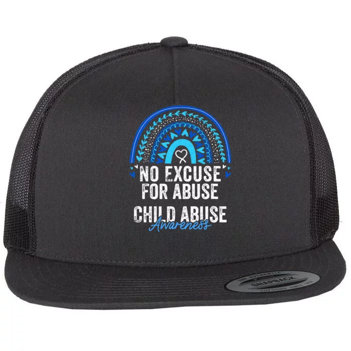 Child Abuse Prevention Awareness Leopard Rainbow Blue Ribbon Flat Bill Trucker Hat