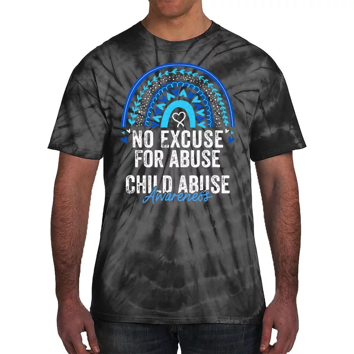 Child Abuse Prevention Awareness Leopard Rainbow Blue Ribbon Tie-Dye T-Shirt