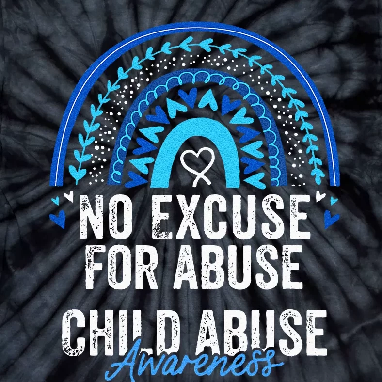 Child Abuse Prevention Awareness Leopard Rainbow Blue Ribbon Tie-Dye T-Shirt