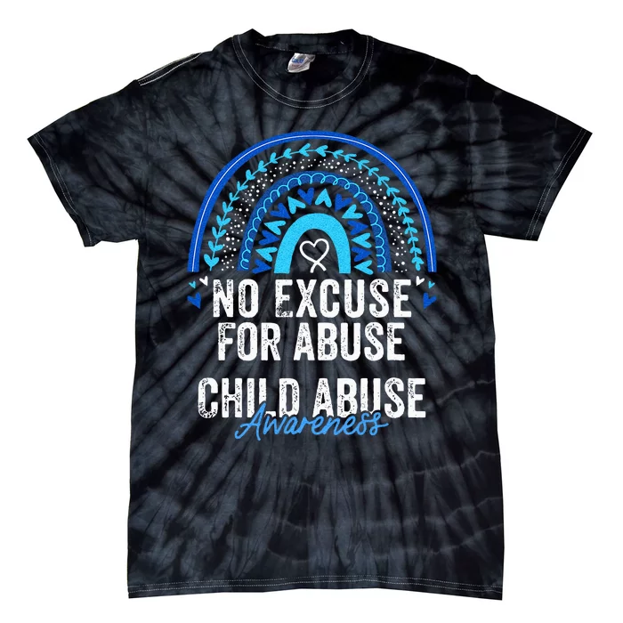 Child Abuse Prevention Awareness Leopard Rainbow Blue Ribbon Tie-Dye T-Shirt