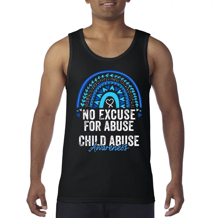 Child Abuse Prevention Awareness Leopard Rainbow Blue Ribbon Tank Top