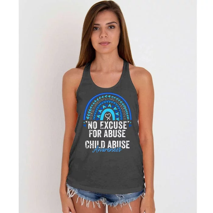 Child Abuse Prevention Awareness Leopard Rainbow Blue Ribbon Women's Knotted Racerback Tank