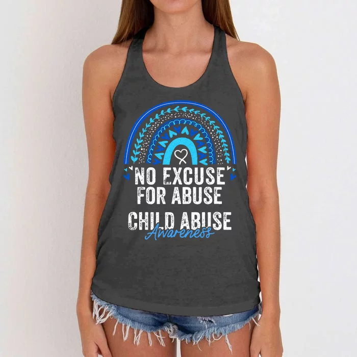 Child Abuse Prevention Awareness Leopard Rainbow Blue Ribbon Women's Knotted Racerback Tank