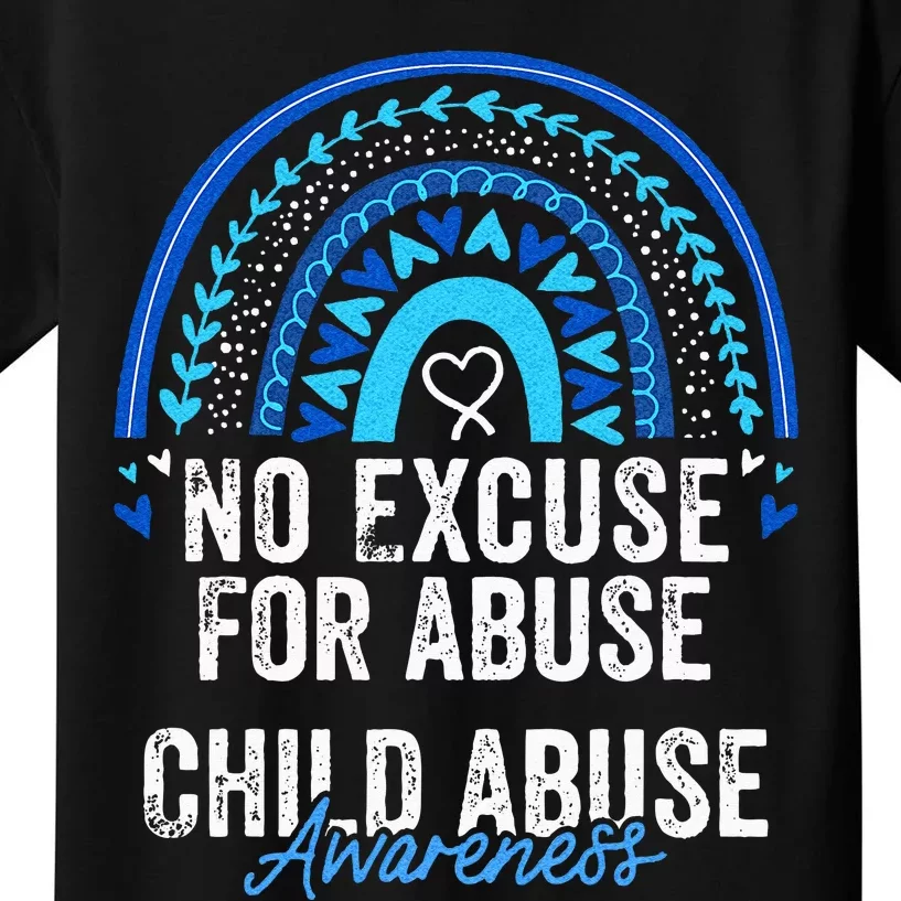 Child Abuse Prevention Awareness Leopard Rainbow Blue Ribbon Kids T-Shirt