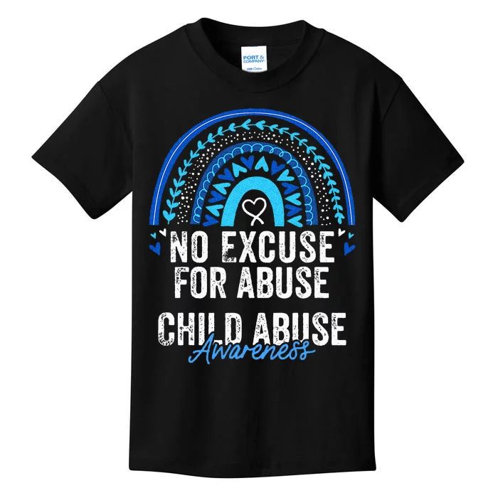 Child Abuse Prevention Awareness Leopard Rainbow Blue Ribbon Kids T-Shirt