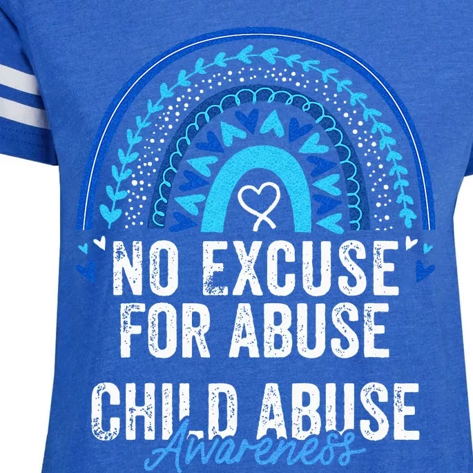 Child Abuse Prevention Awareness Leopard Rainbow Blue Ribbon Enza Ladies Jersey Football T-Shirt