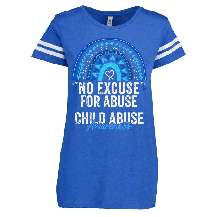 Child Abuse Prevention Awareness Leopard Rainbow Blue Ribbon Enza Ladies Jersey Football T-Shirt