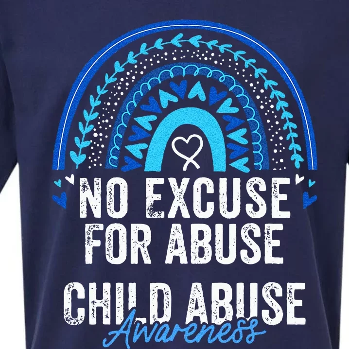 Child Abuse Prevention Awareness Leopard Rainbow Blue Ribbon Sueded Cloud Jersey T-Shirt