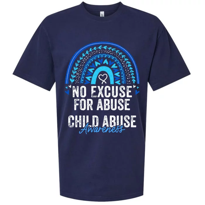 Child Abuse Prevention Awareness Leopard Rainbow Blue Ribbon Sueded Cloud Jersey T-Shirt