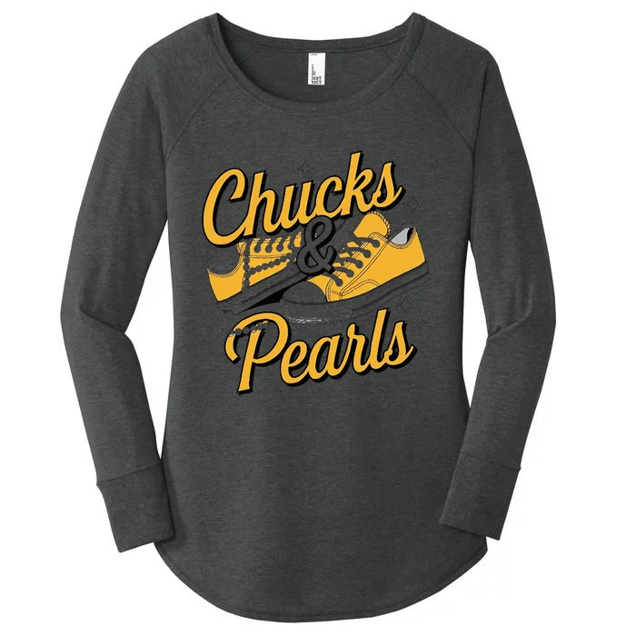 Chucks And Pearls For Women 2024 Women's Perfect Tri Tunic Long Sleeve Shirt