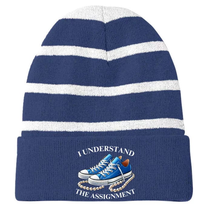 Chucks And Pearls Kamala 2024 I Understand The Assignment Striped Beanie with Solid Band