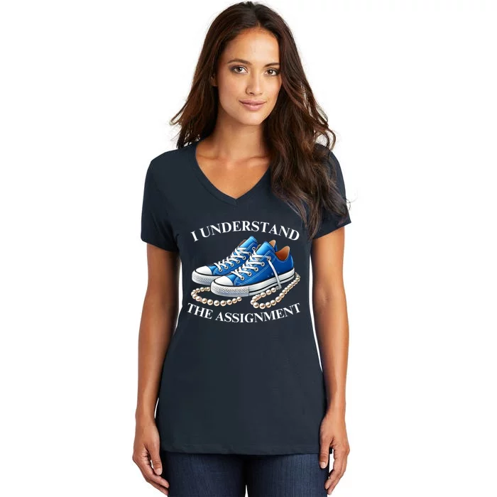 Chucks And Pearls Kamala 2024 I Understand The Assignment Women's V-Neck T-Shirt