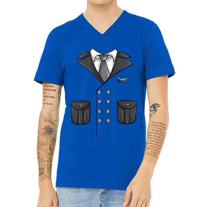 Cute Airline Pilot Halloween Costume Quick Aviators Gift Cool Gift V-Neck T-Shirt