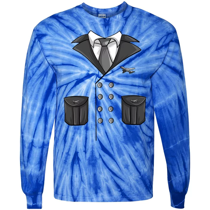 Cute Airline Pilot Halloween Costume Quick Aviators Gift Cool Gift Tie-Dye Long Sleeve Shirt