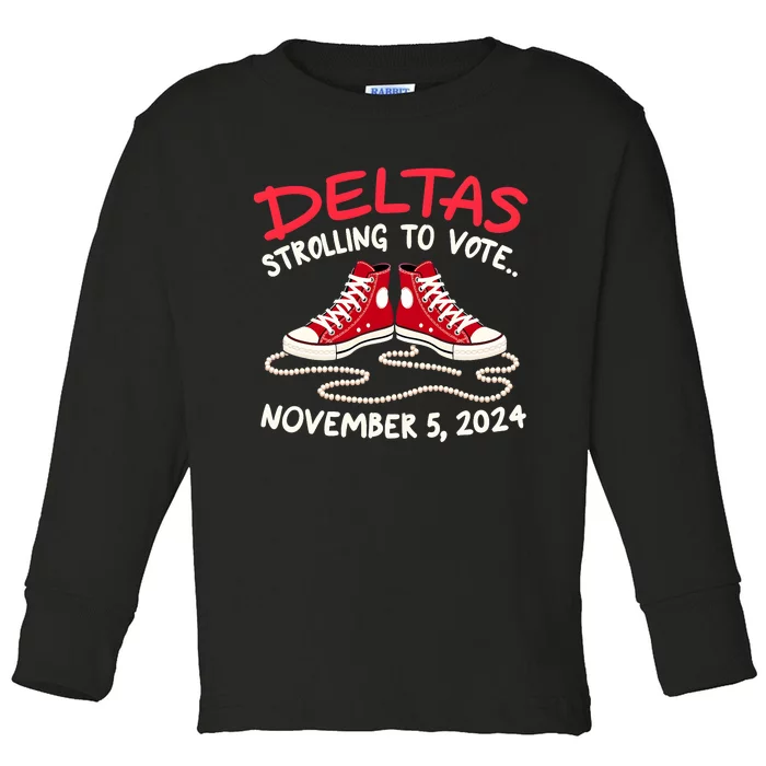 Chucks And Pearls Deltas Strolling To Vote November 5 2024 Toddler Long Sleeve Shirt